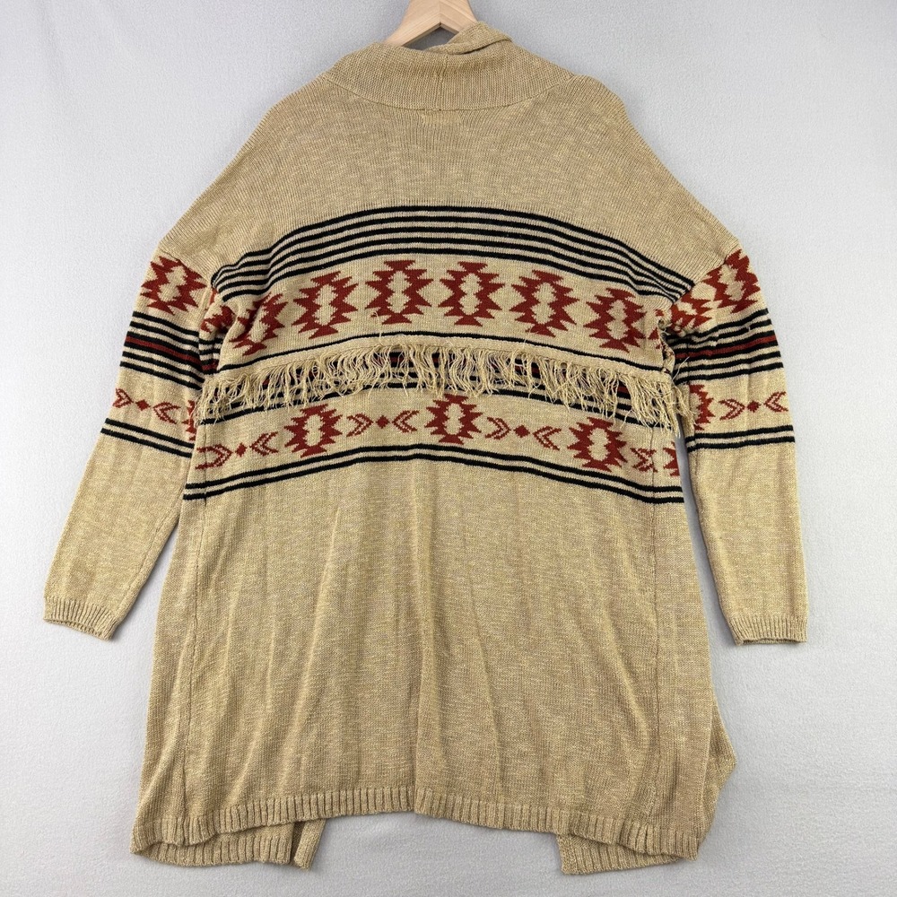 Maurices Southwestern Fringe Cardigan Sweater Womens XL Brown Aztec Open Front - Picture 3 of 8